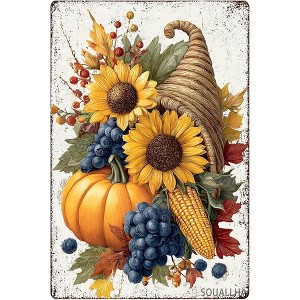Lomsoe Fall Sunflowers Pumpkins Tin Sign Thanksgiving Pumpkin Metal Sign Autumn Wall Decor for Kitchen Home Outdoor Yard Window 12¡Á8 Inch - 1 of 1