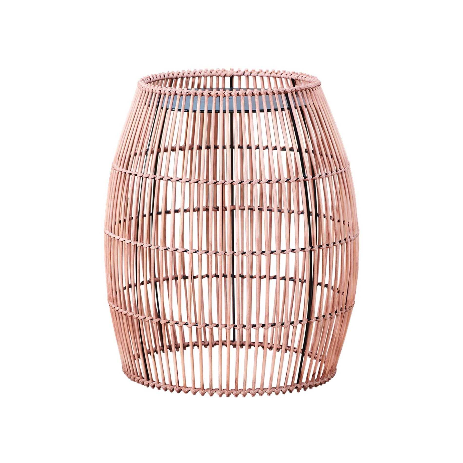 Teamson Home 20.25" Outdoor Open Weave Bamboo Drum Side Table with Iron Top