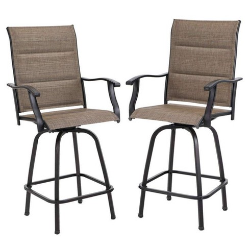 Patio Textilene Mesh Fabric Swivel Bar Stools Outdoor Bar Height Chairs with High Back and Armrest Set of 2