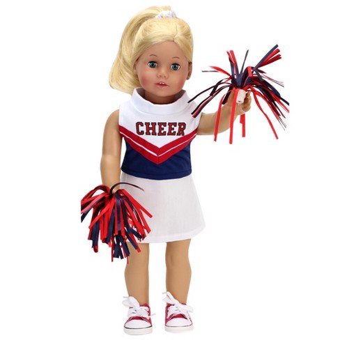 Sophia's By Teamson Kids Cheerleader Top, Skirt, & Pom-pom Playset For 18”  Dolls With Classic Striped Chevrons, Red/navy : Target