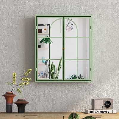 23.62 "Vintage Two Door Wall Cabinet with Mirror, Three-level Entrance Storage Space