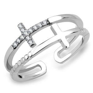 Slickblue Women's Stainless Steel Cross Ring with Clear CZ, No Plating, Pave Setting, Ideal for Everyday Wear, Size 5-10 - 1 of 4