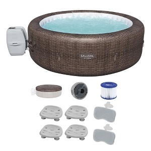 Bestway SaluSpa St Moritz AirJet Hot Tub with Set of 4 Non Slip Pool and Spa Seats and Set of 4 Padded Headrest Pillows with Adjustable Strap, Brown - 1 of 4