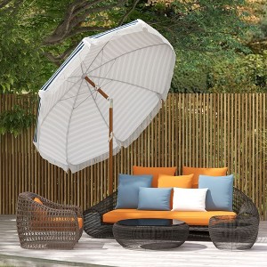 Kumasinova 7x7FT Outdoor Umbrella with Ruffled Trim,Patio Umbrella with Tilt&Vents,Market Umbrella for Pool,Garden,Outdoor Umbrellas for Patio,Blue - 1 of 4