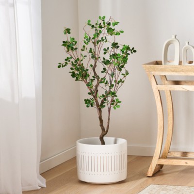 Maggift Artificial Plant Artificial Milan Leaf Bonsai Greenery Potted Real Touch Decorative Green Leaves Black Pot, Green, 18.1"*14.5"*47.2"