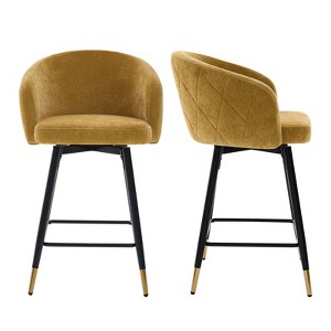 Bekrvio Swivel Counter Height Bar Stools Set of 2, 26" Modern Upholstered Barstools with Barrel Arms & Backs, Bar Stools for Kitchen Island - 1 of 4