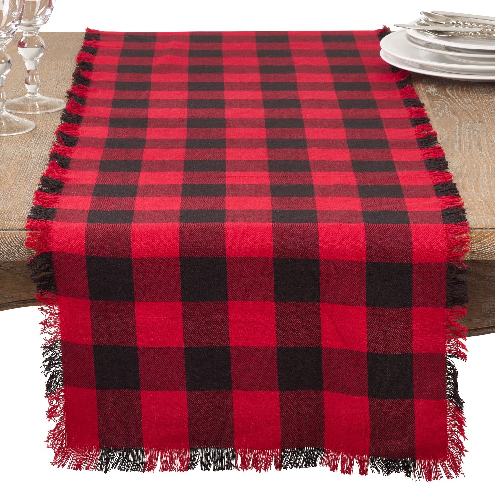 Photos - Tablecloth / Napkin 16"x72" Buffalo Plaid Classic Design Casual Fringed Cotton Table Runner Re