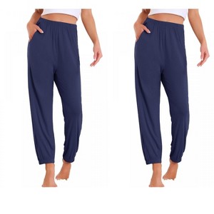 INSPIRE CHIC Women 2 Pcs Pajama Pants Soft Comfy Ankle Length Elastic Waistband With Pocket - 1 of 4
