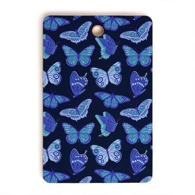 Jessica Molina Texas Butterflies Blue on Navy Cutting Board Rectangle - Deny Designs