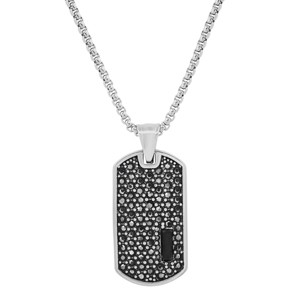 Steeltime Men's stainless steel simulated diamonds and tiger eye/onyx dog tag pendant. Color Options: Silver/Brown, Gold/Brown, Silver/Black - 1 of 4