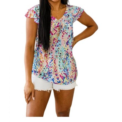 Women's Let's Talk Flutter Sleeve Top - Shopin in LA