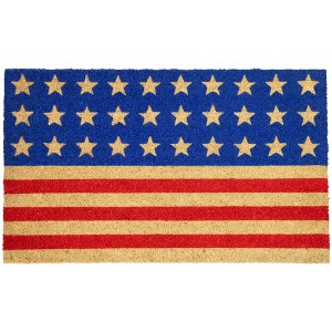 Northlight Blue and Red Americana Stars and Stripes Coir Outdoor Doormat 18" x 30" - 1 of 4