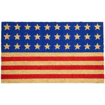 Northlight Blue and Red Americana Stars and Stripes Coir Outdoor Doormat 18" x 30"