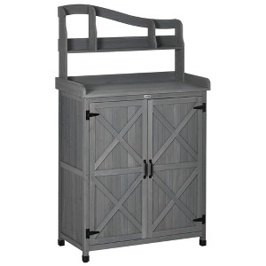 Outsunny Outdoor Potting Bench Table & Garden Storage Cabinet, Multi-Use Wooden Work Bench, Magnetic Doors, Shelves, for Planting, Yard Tools - 1 of 4