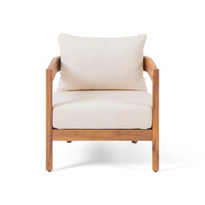 Christopher Knight Home Brooklyn Outdoor Acacia Wood Club Chair with Cushions, Teak/Beige - 1 of 4
