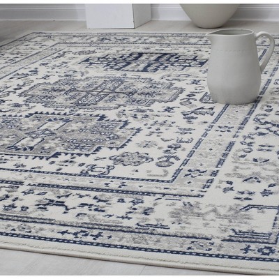 Glacial Sundara Blue and White Floral Synthetic 5' x 7' Area Rug
