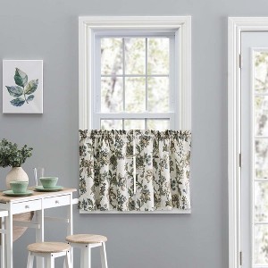 Ellis Curtain Madison Floral Design Printed Natural Ground 1.5" Rod Pocket Tailored Tier Blue - 1 of 4