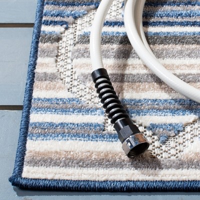 Cabana Geometric Easy-Care Blue/Grey Square Area Rug 3'x3'