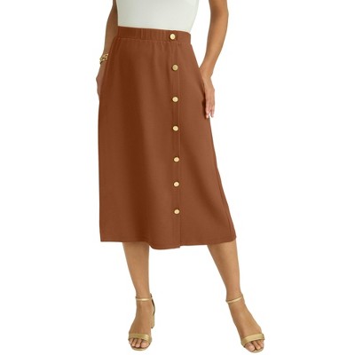 Jessica London Women's Plus Size Knit Crepe Side Button Midi Skirt