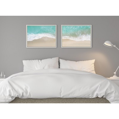 Ocean Beach Fantasy Coastal Canvas Art Set with White Frame