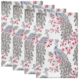 Unique Bargains Cotton Animal and Floral Printed Design Kitchen Towels 18" x28" 4 Pcs - 1 of 4