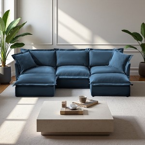 120" Chenille Slipcovered U-Shaped Modular Sectional Sofa with French Edges & Removable Covers - 1 of 4