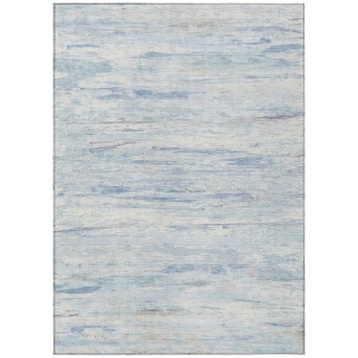 Sky Blue And Ivory Abstract Washable Indoor Outdoor Area Rug