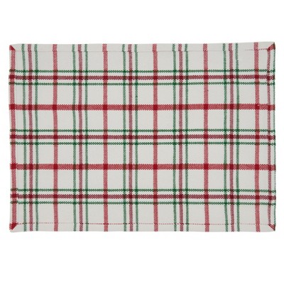 Red and Green Plaid Cotton Rectangular Placemats, Set of 4