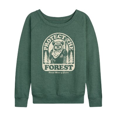 Women's - Star Wars - Ewok Protect The Forest Lightweight French Terry Wide Neck Long Sleeve Shirt