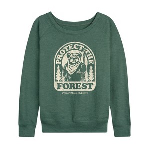 Women's - Star Wars - Ewok Protect The Forest Lightweight French Terry Wide Neck Long Sleeve Shirt - 1 of 4