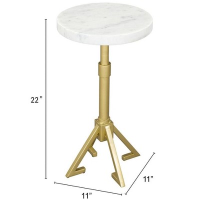 White Marble and Gold Metal Round Accent Table