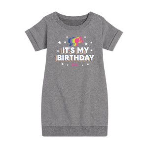 Girls' - Barbie - It's My Birthday Graphic Short Sleeve Fleece Dress - 1 of 4