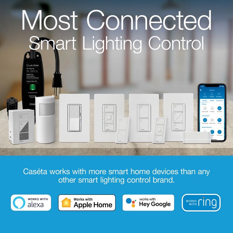 Lutron Diva Smart Dimmer Switch Starter Kit for Caséta Smart Lighting, with Smart Hub, Pico Remote, and Pedestal | DVRF-BDG-1DP-A, 3 of 11