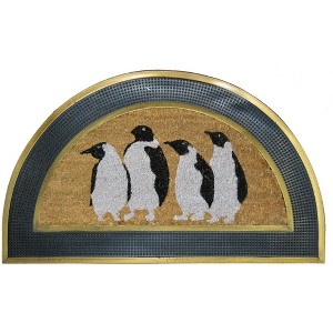 HomeRoots 18" X 30" Beige and Black Rubber and Coir Outdoor Semi Circle Door Mat - 1 of 4