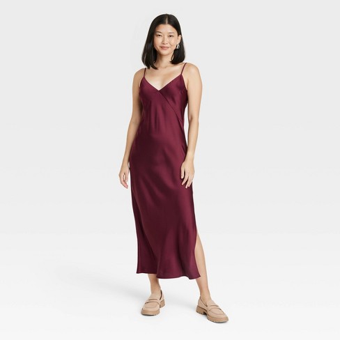 Women's Midi Slip Dress - A New Day™ Burgundy S