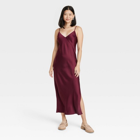 Women's Midi Slip Dress - A New Day™ Burgundy M : Target