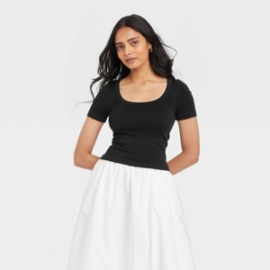 Women's Slim Fit Seamless Short Sleeve Square Neck Baby T-Shirt - A New Day™ - 1 of 4