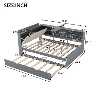Gulches Full Size Wood Platform Bed with Trundle, Storage Headboard & Shelves, Gray - Sturdy Pine Wood & MDF Build, No Box Spring Needed - 1 of 4
