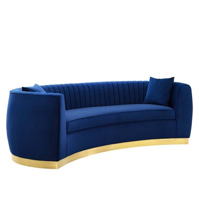 Enthusiastic Vertical Channel Tufted Curved Performance Velvet Sofa Navy - Modway