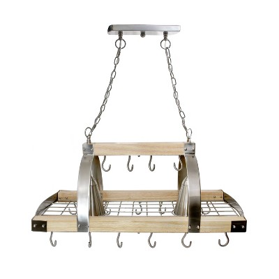Elegant Designs 2-Light Kitchen Pot Rack with Downlights Natural Wood