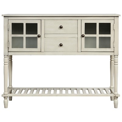 TIRAMISUBEST Sideboard Cabinet with Tempered Glass, Farmhouse Storage Console Table for Dining Room (Antique Grey)