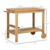 Resenkos Outdoor Bar Cart, Wood Rolling Home Bar & Serving Cart with 2 Shelves, Wine Bottle Holders for Garden, Dining Room, Natural Brown - 4 of 4