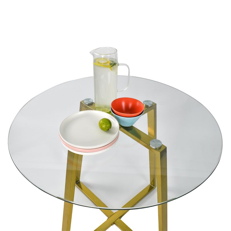 32" Hana Tempered Glass Top Modern Round Dining Table Gold 4 Point/Leg-The Pop Maison, 4 of 7