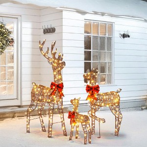 CIPACHO 3-Piece 5FT Lighted Reindeer Family - Weatherproof Brown Rattan Decor with 290 Warm White LEDs (Indoor/Outdoor Xmas) - 1 of 4