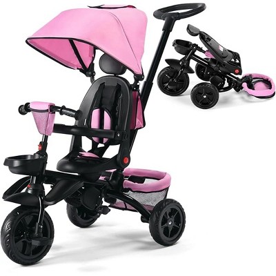Kinder King 7 in 1 Kids Baby Stroller Tricycle Folding Toddler Trike w/Adjustable Push Handle