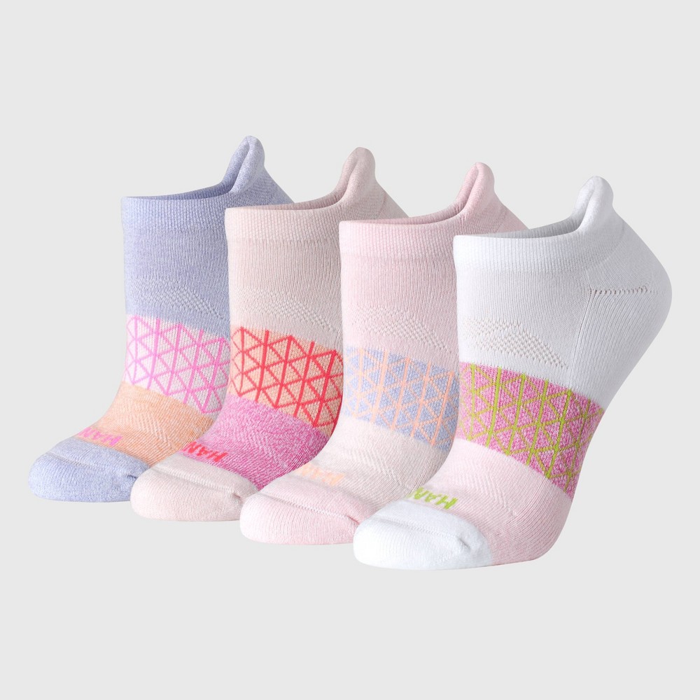 Hanes Women's Absolute Active 4pk Heel Tab No Show Socks - White/Purple/Pink 5-9