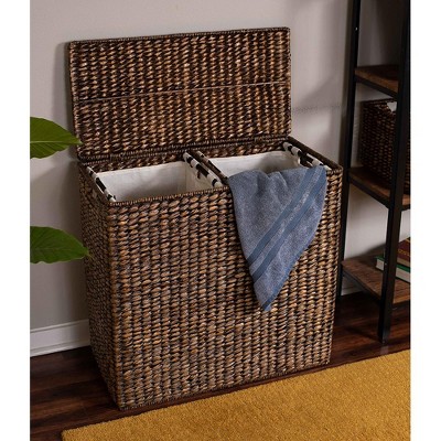 Handwoven Natural Seagrass Rectangular Laundry Hamper with Lid