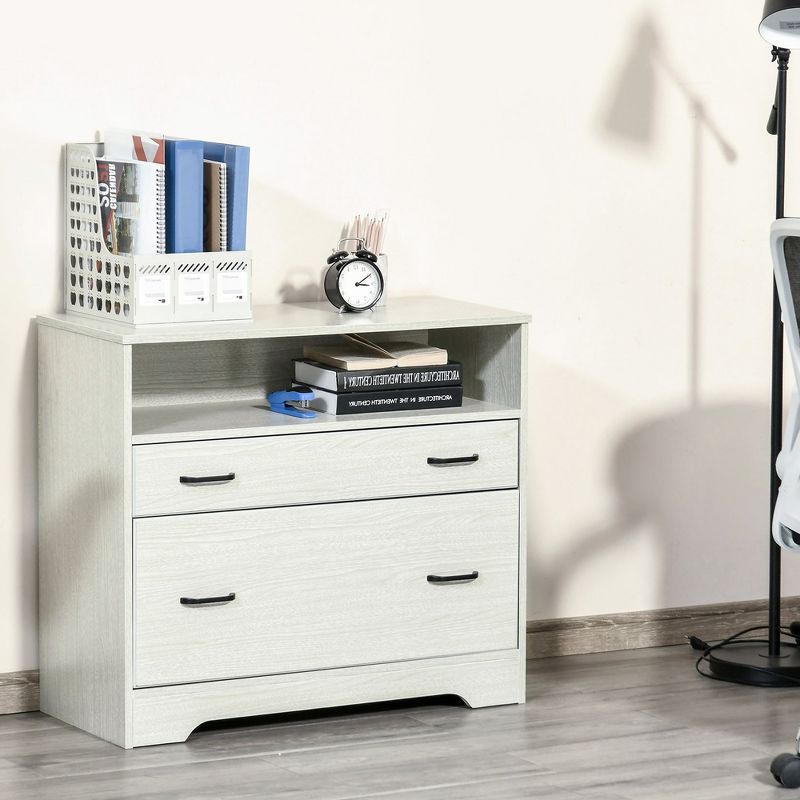 Vinsetto Lateral File Cabinet with Shelf, Office Storage Cabinet with 2 Drawers, Fits Letter Sized Papers, Gray, 3 of 7