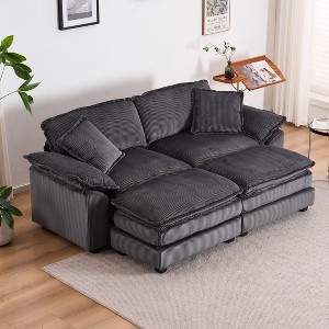 PAGED Corduroy Sofa Comfy Deep Seat Couch with 2 Back Pillows, 2 Toss Pillows and 2 Ottoman for Living Room, Home Office - 1 of 4