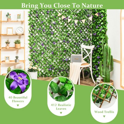 Expandable Green and Purple Faux Ivy Privacy Fence Panels